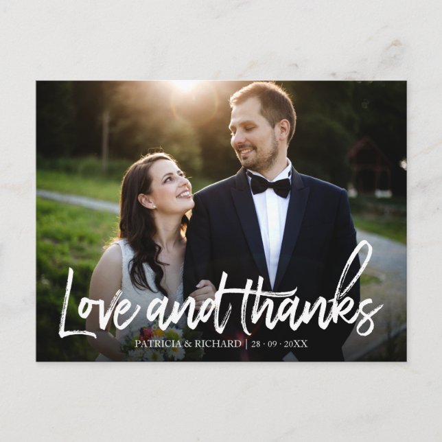 Liebe und Dank stylish Wedding Danke Foto Postkarte (Vorderseite)