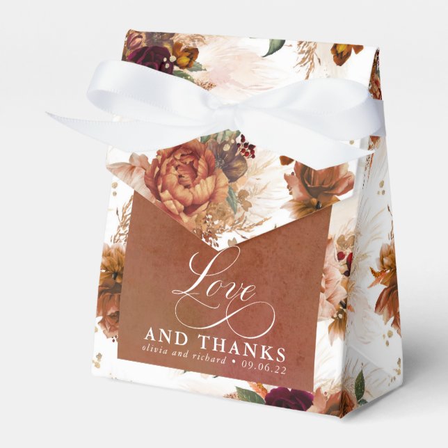 Liebe und Dank Terracotta Floral Boho Favoriten Geschenkschachtel (Vorderseite)