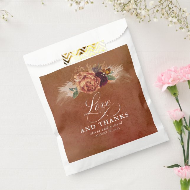Liebe und Dank Terracotta Floral Boho Favoriten Geschenktütchen (Versiegelt)