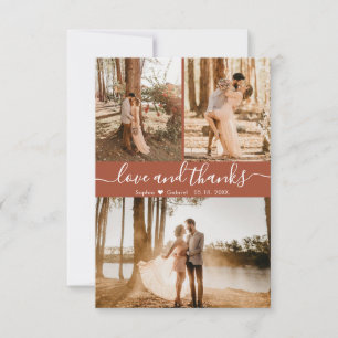 Liebe und Dank Terracotta Wedding 3 Foto Collage Dankeskarte