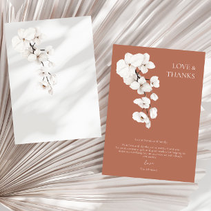 Liebe und Dank Terrakotta Weiße Orchidee Hochzeit Dankeskarte