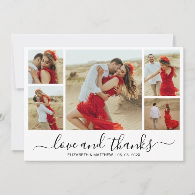Liebe und Dank Typografie 5 FotoCollage Dankeskarte (Vorderseite)
