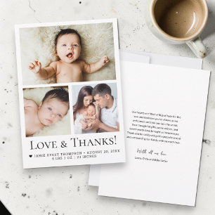 Liebe und Dank Typografie Baby Foto Birth Ankündigung