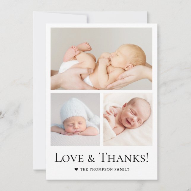Liebe und Dank Typografie Foto Grid Baby Boy Dankeskarte (Vorderseite)