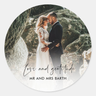 Liebe und Dankbarkeit Hochzeitsaufkleber Runder Aufkleber