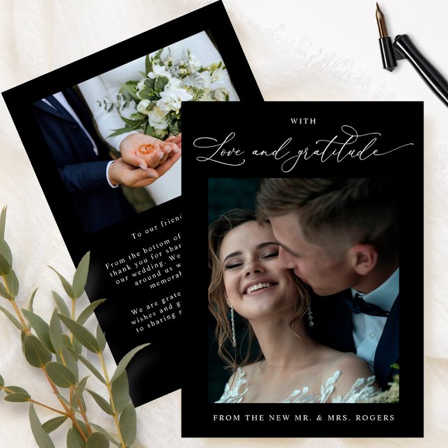 Liebe und Dankbarkeit, Schwarz-Weiß-Foto Hochzeit Dankeskarte (Von Creator hochgeladen)