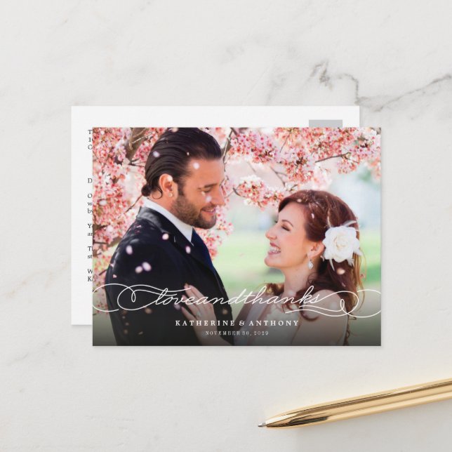 Liebe und danke Foto Hochzeit Dankeschön Postkarte (Vorderseite/Rückseite Beispiel)