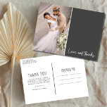 Liebe und danke Foto Wedding Vielen Dank Postkarte<br><div class="desc">Passen Sie diese grauen Skript Hochzeit Dankeschön Karten mit Ihrem Foto und danke Ihnen Nachricht. Mit einem modernen "Liebe and Dankeschön"-Design sind diese Danksagungen an die Postkarten eine preisgünstige Möglichkeit, um Ihrer Familie und Ihren Freunden zu danken, dass sie Teil Ihres großen Tages sind. Haben Sie eine individuelle Farbanfrage? Kontaktieren...</div>