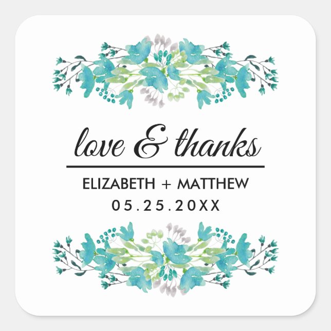 Liebe und danke. Frühlingssticker für Wildblumen Quadratischer Aufkleber (Vorderseite)