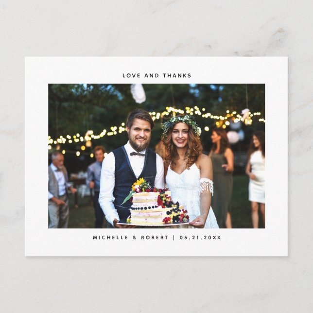 Liebe und danke Minimalistisch Wedding Foto Vielen Postkarte (Vorderseite)