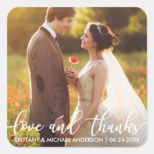 Liebe und danke Moderne Hochzeit Danke Foto Quadratischer Aufkleber