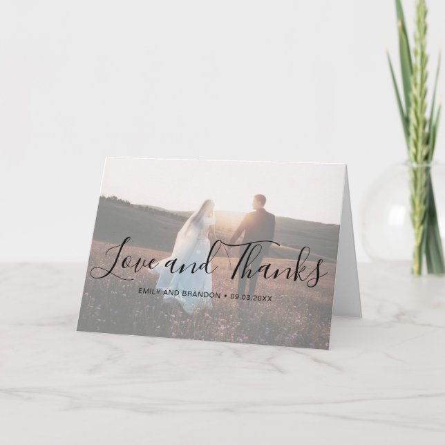 Liebe und Dankeschön für das elegante Script Foto  Dankeskarte (Vorderseite)