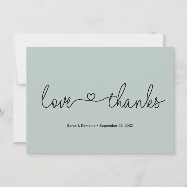Liebe und Dankeschön Heart Wedding Foto Sage green Dankeskarte (Vorderseite)