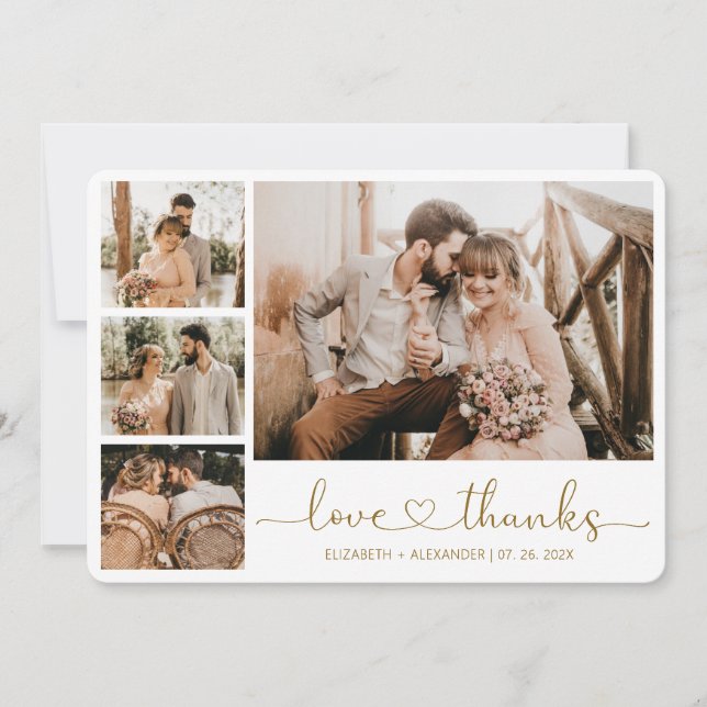 Liebe und Dankeschön Herzschrift Hochzeitsfotograf Dankeskarte (Vorderseite)