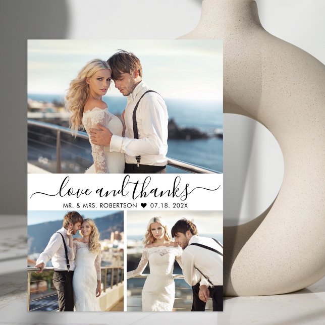 Liebe und Dankeschön Script 3 Foto Collage Wedding Dankeskarte (Von Creator hochgeladen)