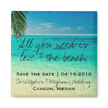 Liebe und die "Beach Wedding"-Datums-Magnete Geret
