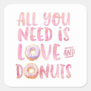 Liebe und Donuts Quadratischer Aufkleber