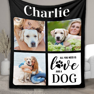 Liebe und ein Hund Personalisiert 3 Foto-Collage f Fleecedecke