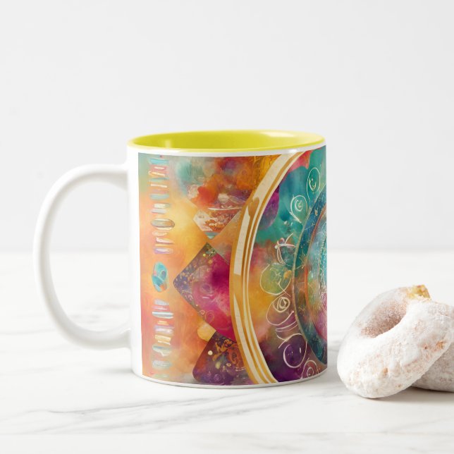 Liebe und Ermächtigung Zweifarbige Tasse (Mit Donut)