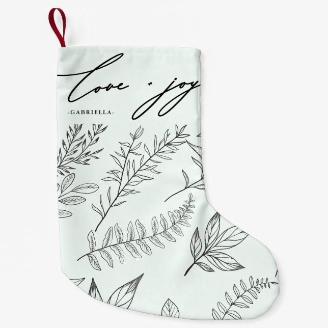 Liebe und Freude Blätter mit Name Mint Weihnachten Kleiner Weihnachtsstrumpf (Vorderseite)