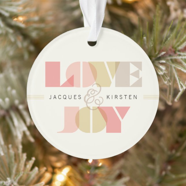 Liebe und Freude klar Geo Typografy Foto Hochzeit Ornament (Baum)