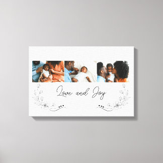 Liebe und Freude Schrift Familienfoto-Collage Leinwanddruck