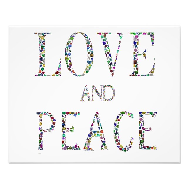 Liebe und Frieden - Gemstone Lettern Design Fotodruck (Vorne)