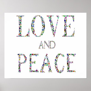 Liebe und Frieden - Gemstone Lettern Design Poster