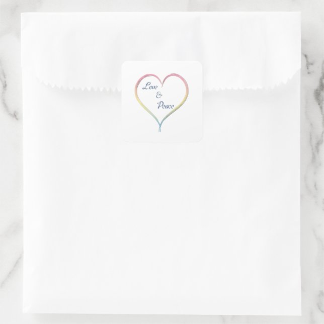 Liebe und Frieden Quadratischer Aufkleber (Tasche)
