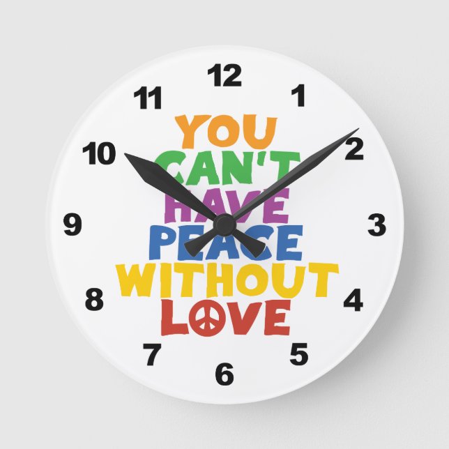 Liebe und Frieden Runde Wanduhr (Vorderseite)