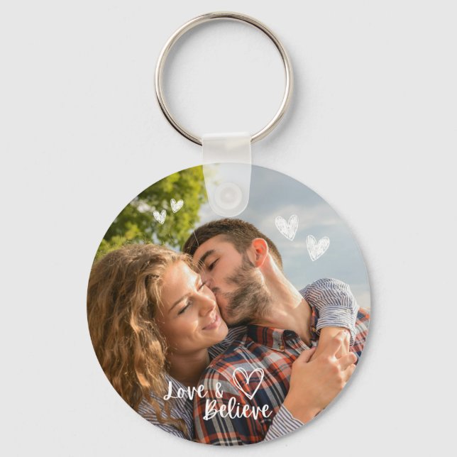Liebe und glauben Foto personalisiertes Geschenk Schlüsselanhänger (Vorderseite)