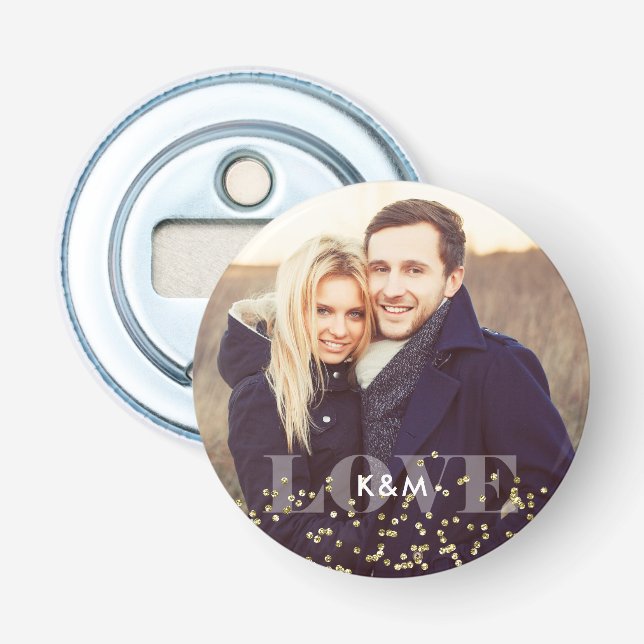 "Liebe" und Glitzern Foto Flaschenöffner (Vorderseite)