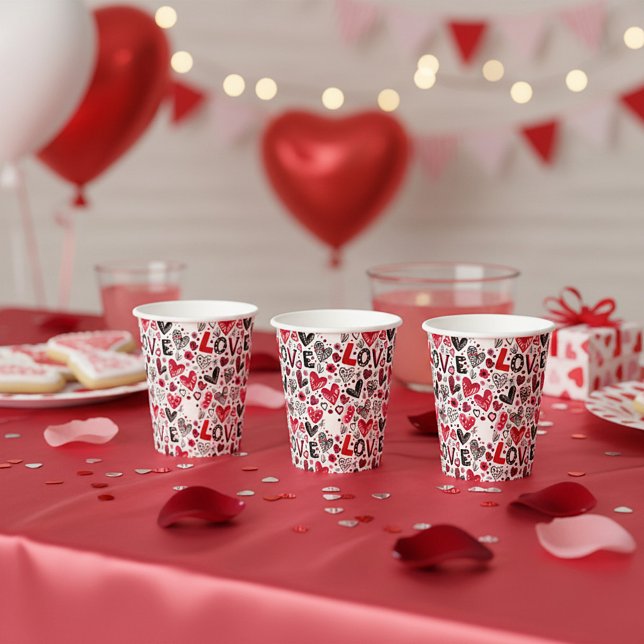 Liebe und Herz Doodle Art Valentine Pappbecher (Von Creator hochgeladen)