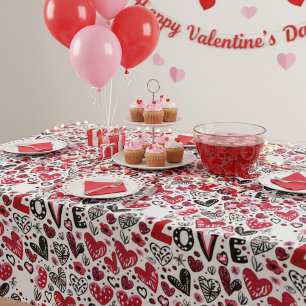 Liebe- und Herz-Doodle-Kunst zum Valentinstag Tischdecke