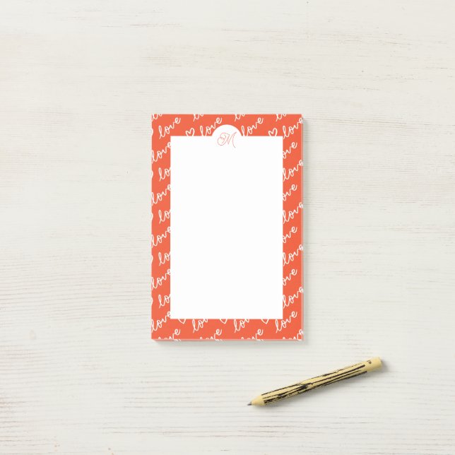 Liebe- und Herz-Doodles mit Monogramm Post-it Klebezettel (Auf Schreibtisch)