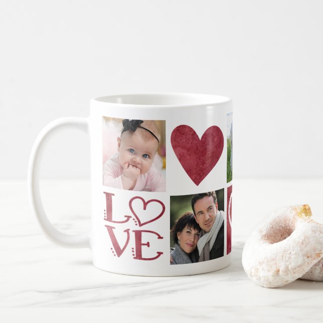LIEBE und Herz fünf FotoCollage Kaffeetasse (Mit Donut)