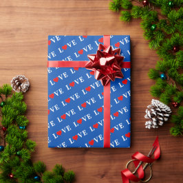 LIEBE und Herz Navy Blue Elegant Geschenkpapier
