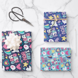 Liebe und Herzblutdoodle Muster Valentinstag Geschenkpapier Set