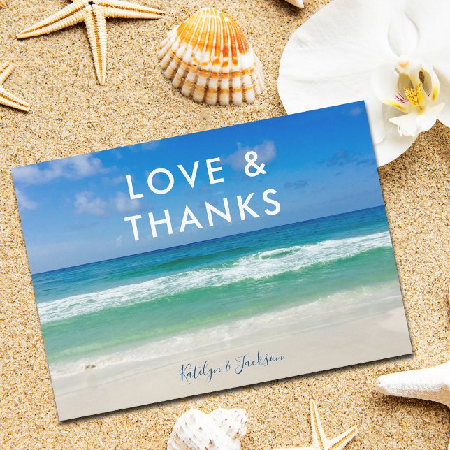Liebe und Hochzeit am Strand des tropischen Ozeans Dankeskarte (Von Creator hochgeladen)