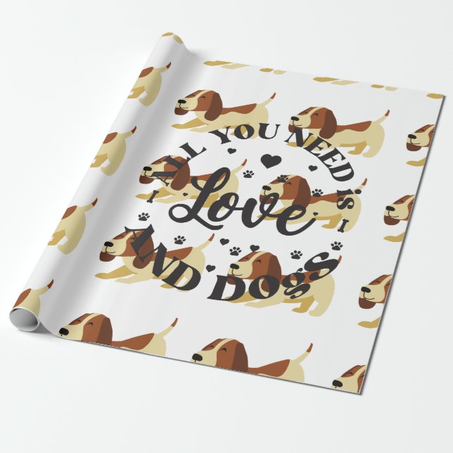 "Liebe und Hunde" Thema Geschenkpapier (Ungerollt)