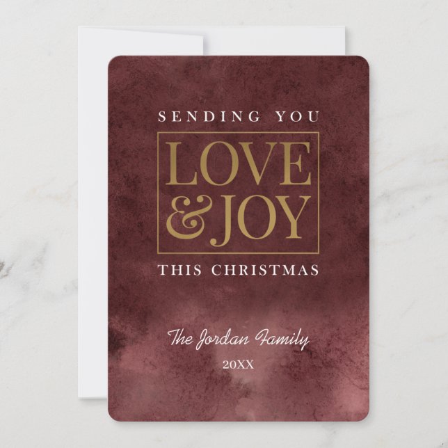 Liebe und Joy Burgundy Emerald Feiertagskarte (Vorderseite)