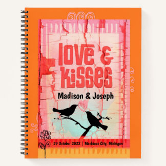 Liebe und Kisses Orange Whimsical Love Birds Notizbuch