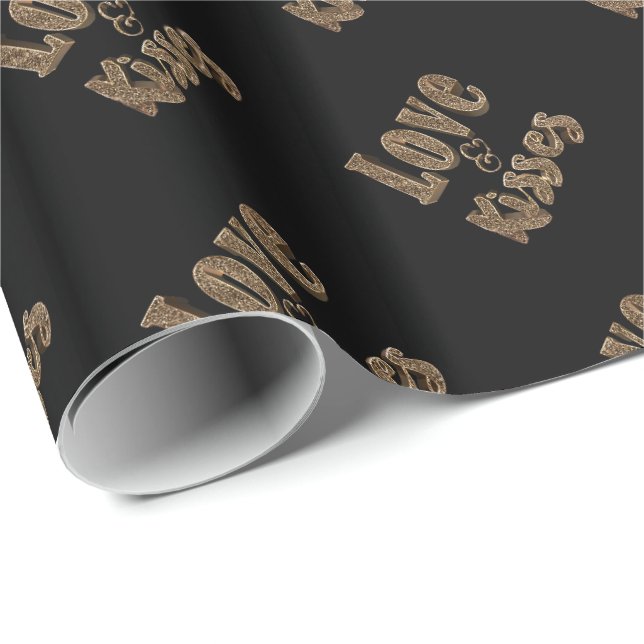 Liebe und Kisses Romantische Elegante Goldtypograf Geschenkpapier (Rolleneckpunkt)
