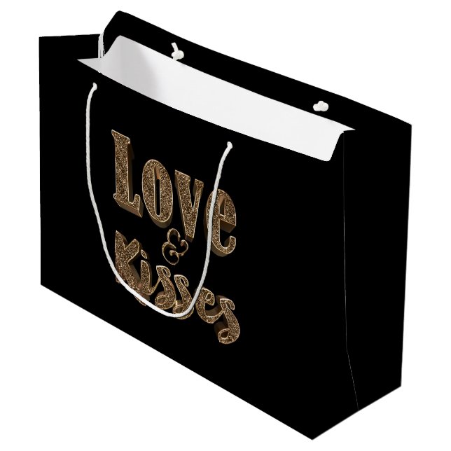 Liebe und Kisses Romantische Elegante Goldtypograf Große Geschenktüte (Vorderseite Schrägansicht)