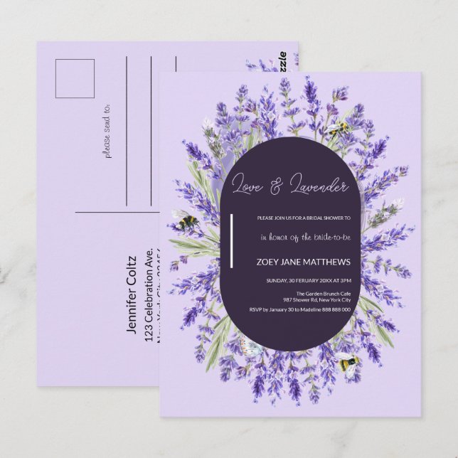 Liebe und Lavendel | Brautparty zur Ausführung des Postkarte (Vorne/Hinten)
