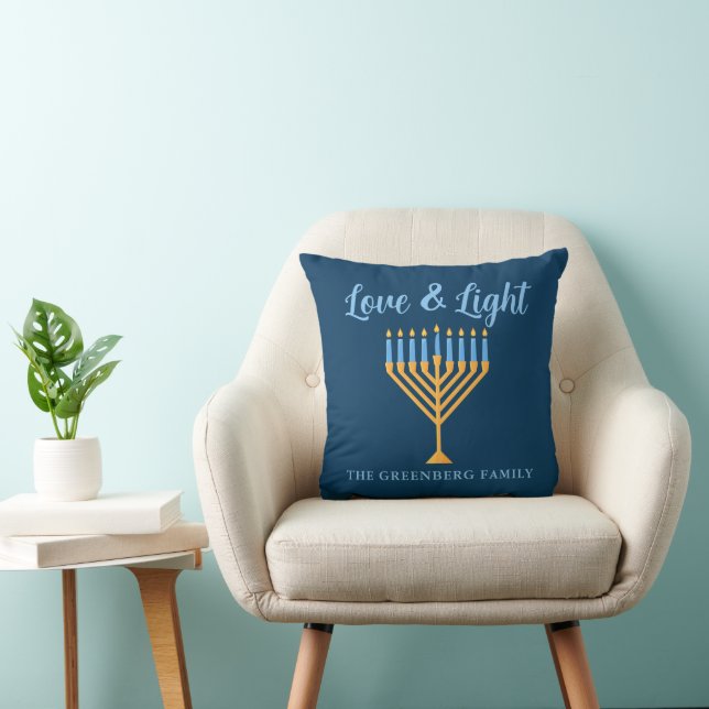 Liebe und leichte Custom Blue Gold Hanukkah Menora Kissen (Stuhl )