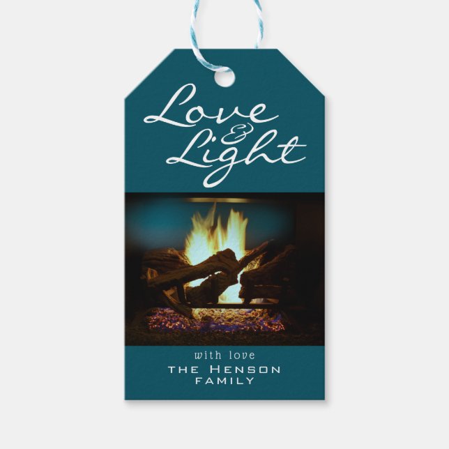 Liebe und leichter Feuerplatz Weihnachten Foto Geschenkanhänger (Vorderseite)
