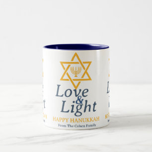 Liebe und Licht   Einfache Hanukkah-Familie Zweifarbige Tasse