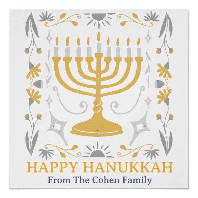 Liebe und Licht | Einfache Happy Hanukkah Familie Poster (Vorderseite)