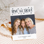 Liebe und Licht | Foto und Sterne Hanukkah Feiertagskarte<br><div class="desc">Diese einfache und stilvolle Hanukkah-Karte zeichnet sich durch ein Foto Ihrer Familie und die Worte "Liebe und Licht" in trendiger,  moderner blauer Typografie aus,  die auf einem weißen Hintergrund die passenden Sterne verstreut.</div>